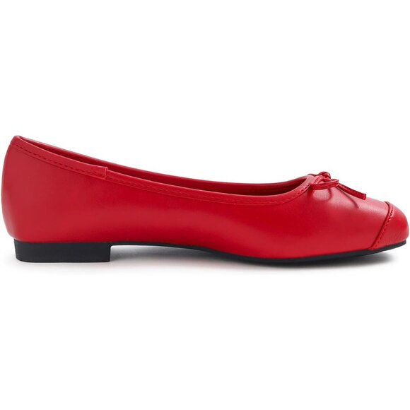 Feversole Women's Red Plain Toe Cap Synthetic Square Toe Slip On Ballet Flats - Picture 4 of 5
